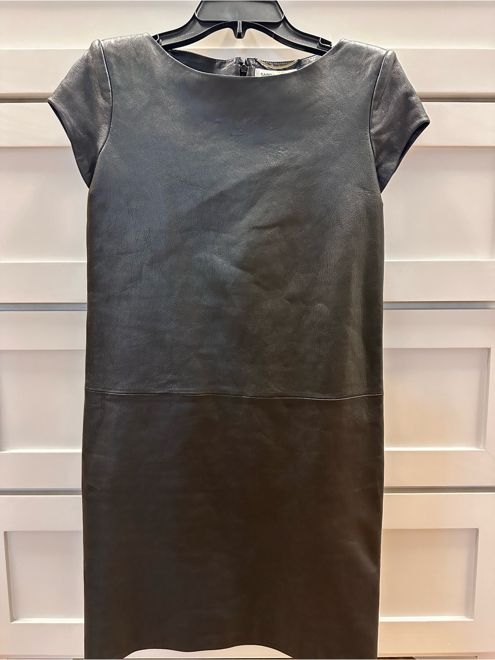 Saint Laurent Black Leather Cap-Sleeve Shift Dress